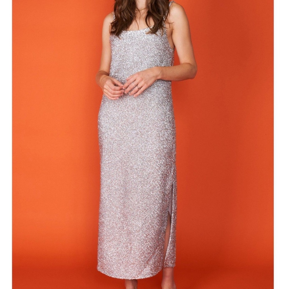 Rhode Stella Maxi Dress Silver Metallic Gown‎ Slit